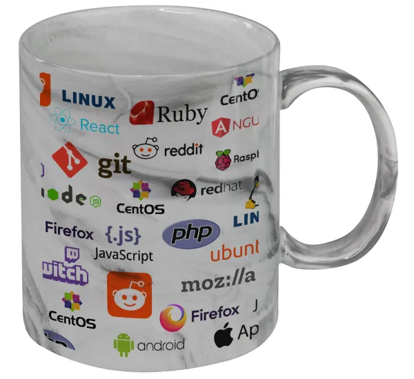 Tech logos — Κούπα κεραμική, marble style (μάρμαρο), 330ml
