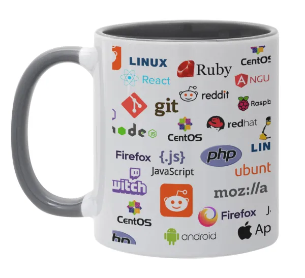 Tech logos — Κούπα χρωματιστή γκρι, κεραμική, 330ml