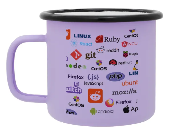 Tech logos — Metal enamel mug, matte light pastel purple, 360ml