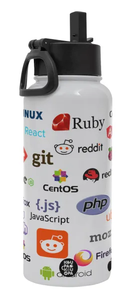 Tech logos — Metal mug thermo White with Straw and Spout Lid (Stainless steel), double wall, 950ml