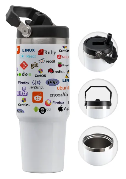 Tech logos — Θερμός Ανοξείδωτο 30oz με χερούλι
