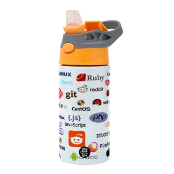Tech logos, Παιδικό παγούρι θερμό, ανοξείδωτο, με καλαμάκι ασφαλείας, Πορτοκαλί/Γκρι (360ml) BPA-FREE