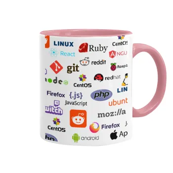 Tech logos, Κούπα χρωματιστή ροζ, κεραμική, 330ml