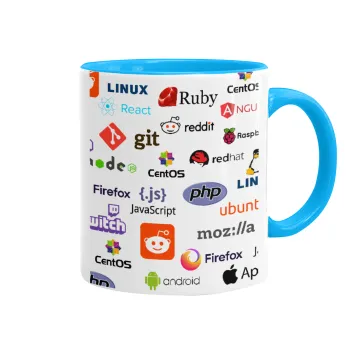 Tech logos, Κούπα χρωματιστή γαλάζια, κεραμική, 330ml