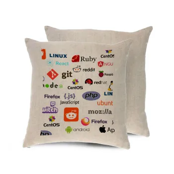 Tech logos, Μαξιλάρι καναπέ ΛΙΝΟ 40x40cm περιέχεται το  γέμισμα