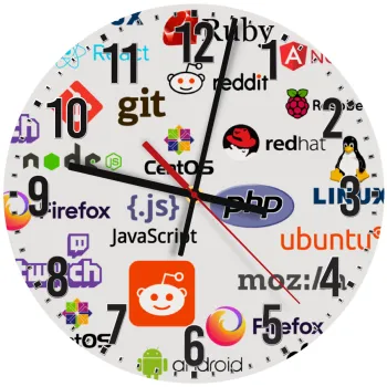 Tech logos, Ρολόι τοίχου ξύλινο (30cm)
