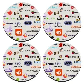 Tech logos, ΣΕΤ 4 Σουβέρ ξύλινα στρογγυλά (9cm)