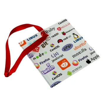 Tech logos, Christmas ornament, glass square ornament 9x9cm