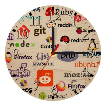 Tech logos, Ρολόι τοίχου ξύλινο plywood (20cm)