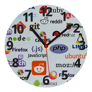 Tech logos, Ρολόι τοίχου γυάλινο (20cm)