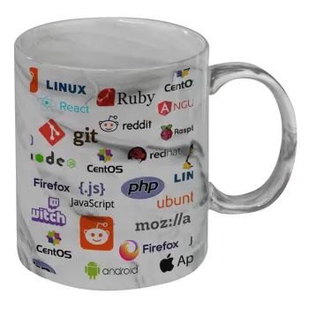 Tech logos, Mug ceramic marble style, 330ml