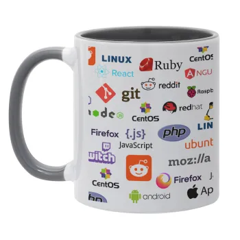 Tech logos, Κούπα χρωματιστή γκρι, κεραμική, 330ml