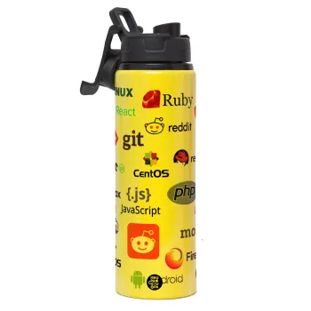 Tech logos, Μεταλλικό παγούρι νερού με καπάκι ασφαλείας, αλουμινίου 850ml