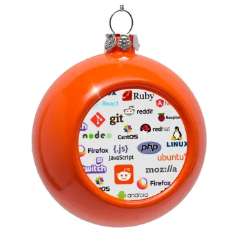 Tech logos, Orange Christmas tree ornament bauble 8cm