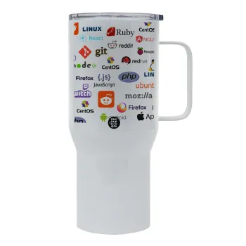 Tech logos, Mega Stainless steel Tumbler with lid, double wall 750L