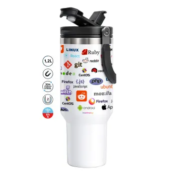 Tech logos, Mega Stainless steel Tumbler with lid, double wall 1,2L