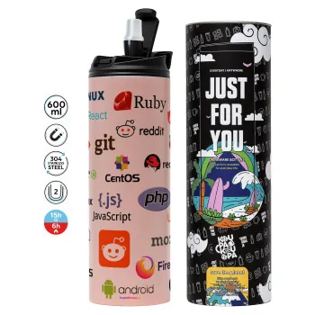 Tech logos, Tumbler stainless steel PINK 600ml