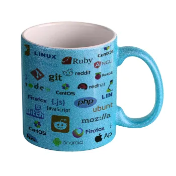 Tech logos, Κούπα Σιέλ Glitter που γυαλίζει, κεραμική, 330ml