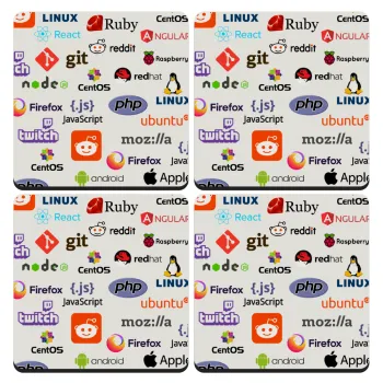 Tech logos, ΣΕΤ 4 Σουβέρ ξύλινα τετράγωνα (9cm)