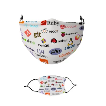 Tech logos, Μάσκα υφασμάτινη παιδική πολλαπλών στρώσεων με υποδοχή φίλτρου