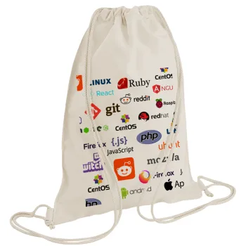 Tech logos, Τσάντα πλάτης πουγκί GYMBAG natural (28x40cm)
