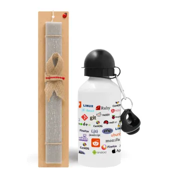 Tech logos, Easter Set, metallic aluminum water bottle (500ml) & aromatic flat Easter candle (30cm) (GRAY)