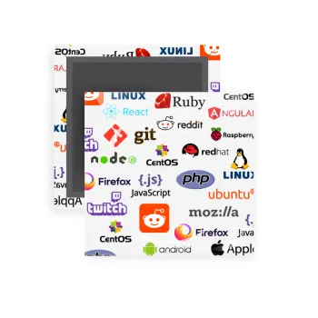Tech logos, Μαγνητάκι ψυγείου τετράγωνο διάστασης 5x5cm