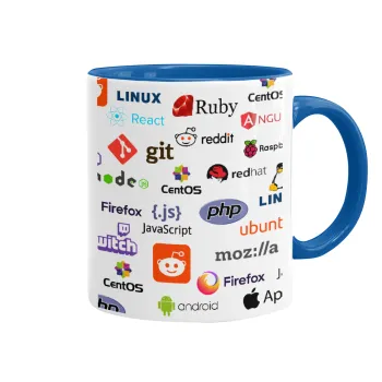 Tech logos, Mug colored blue, ceramic, 330ml