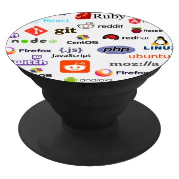 Tech logos, Phone Holders Stand  Black Hand-held Mobile Phone Holder