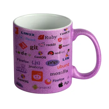 Tech logos, Κούπα Μωβ Glitter που γυαλίζει, κεραμική, 330ml