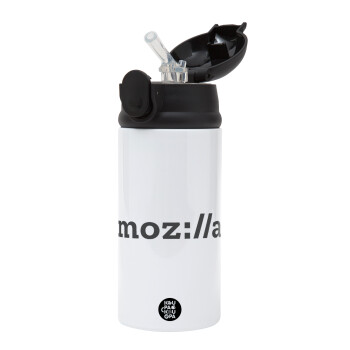 moz:lla, Children's hot water bottle, stainless steel, with safety straw, Black (360ml) BPA-FREE
