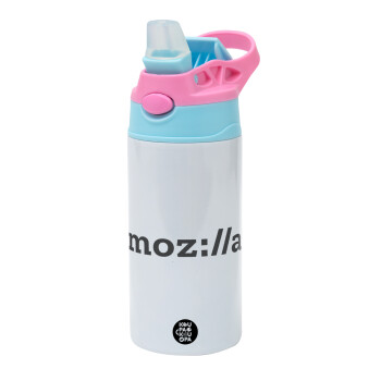 moz:lla, Children's hot water bottle, stainless steel, with safety straw, Pink/BlueCiel (360ml) BPA FREE