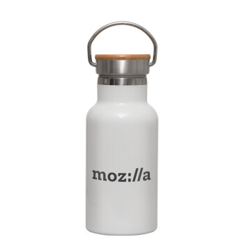 moz:lla, Metallic thermos (Stainless steel) White with wooden lid (bamboo), double-walled, 350ml
