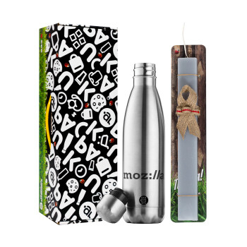 moz:lla, Easter Set, metallic stainless thermos flask (500ml) & scented flat Easter candle (30cm) (GRAY)