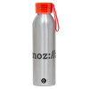 Aluminum Sports Bottle 650ml – Silver with Red Cap and Silicone Strap