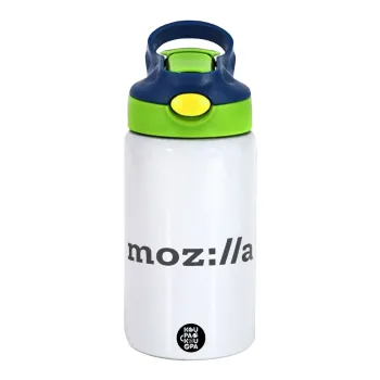 moz:lla, Children's hot water bottle, stainless steel, with safety straw, green, blue (350ml)