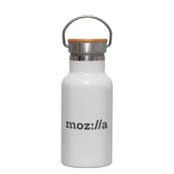 moz:lla, Metallic thermos (Stainless steel) White with wooden lid (bamboo), double-walled, 350ml