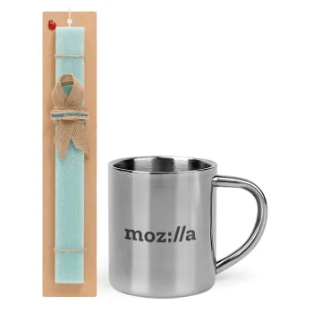 moz:lla, Easter Set, metallic thermal cup (300ml) & aromatic flat Easter candle (30cm) (TURQUOISE)
