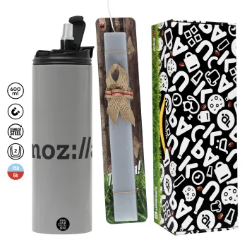 moz:lla, Πασχαλινή Λαμπάδα με Travel Tumbler θερμό (600ml, BPA free) & κερί αρωματικό πλακέ (30cm) (ΓΚΡΙ)