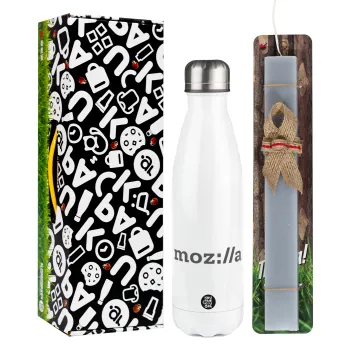 moz:lla, Easter candle, metallic white thermos bottle (500ml) & aromatic flat candle (30cm) (GRAY)