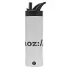 Metallic thermos bottle with straw & handle, stainless steel (Stainless steel 304), double-walled, 600ml.