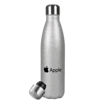 apple, Μεταλλικό παγούρι θερμός Glitter Aσημένιο (Stainless steel), διπλού τοιχώματος, 500ml