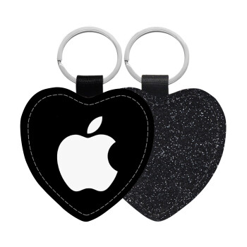 apple, Μπρελόκ PU δερμάτινο glitter καρδιά ΜΑΥΡΟ