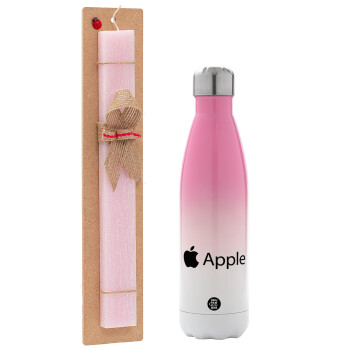 apple, Πασχαλινό Σετ, Μεταλλικό παγούρι θερμός Ροζ/Λευκό (Stainless steel), διπλού τοιχώματος, 500ml & πασχαλινή λαμπάδα αρωματική πλακέ (30cm) (ΡΟΖ)