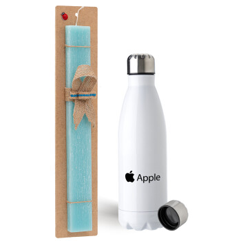 apple, Easter Set, metallic stainless steel water bottle (750ml) & aromatic flat Easter candle (30cm) (TURQUOISE)