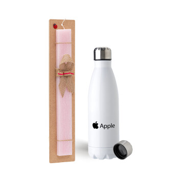 apple, Easter Set, metallic stainless steel water bottle (750ml) & scented flat Easter candle (30cm) (PINK)