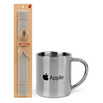 apple, Πασχαλινό Σετ, μεταλλική κούπα θερμό (300ml) & πασχαλινή λαμπάδα αρωματική πλακέ (30cm) (ΓΚΡΙ)