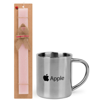 apple, Πασχαλινό Σετ, μεταλλική κούπα θερμό (300ml) & πασχαλινή λαμπάδα αρωματική πλακέ (30cm) (ΡΟΖ)