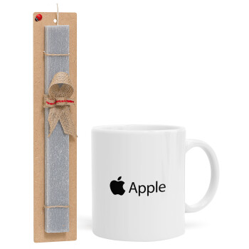 apple, Πασχαλινό Σετ, Κούπα κεραμική (330ml) & πασχαλινή λαμπάδα αρωματική πλακέ (30cm) (ΓΚΡΙ)