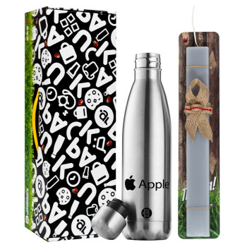 apple, Easter Set, metallic stainless thermos flask (500ml) & scented flat Easter candle (30cm) (GRAY)